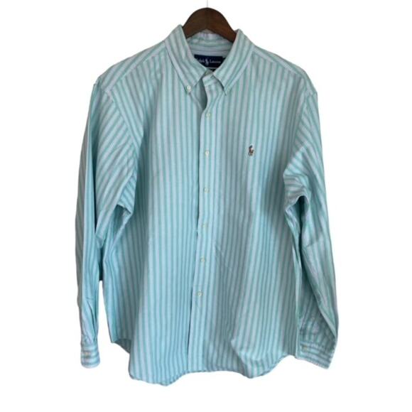 Ralph Lauren Classic Fit Green and White Striped Button Down - XL - Picture 1 of 5